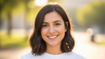 A young woman with dark hair smiles warmly at the camera.